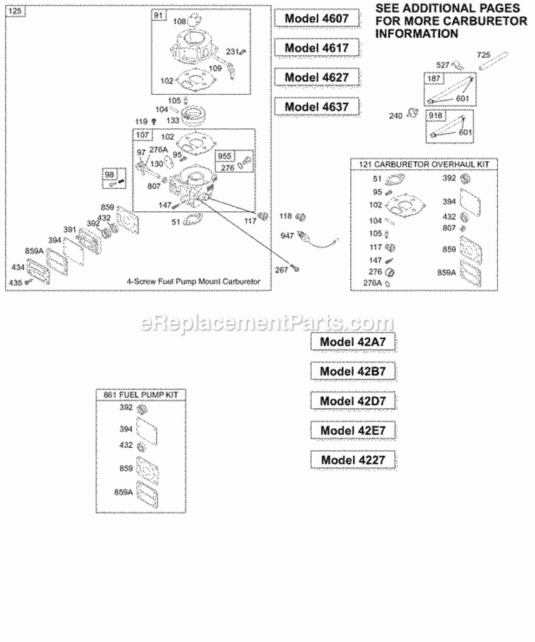 Carburetor 1 KitGasket Sets - Carburetor 1 KitGasket Sets - Fuel Pump 1 Diagram and Parts List for 460777-2290-E2  Briggs and Stratton Engine